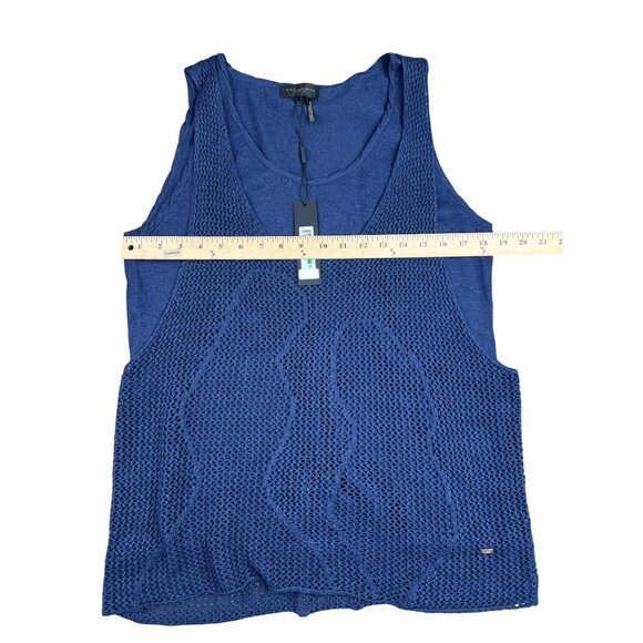 DONNA KARAN Womens Navy Textured Layered Sleeveless Scoop Neck Tank Large - Picture 4 of 11